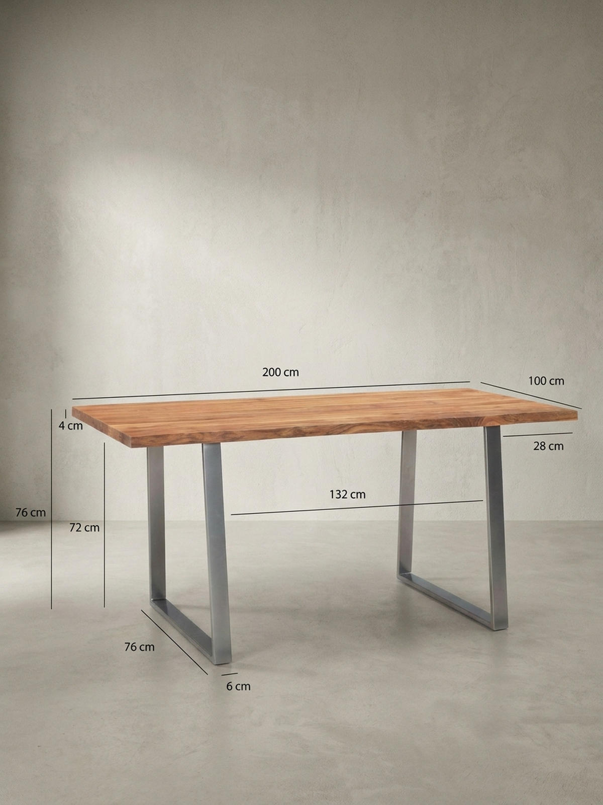 ESSTISCH Massivholz Baumkante Metallgestell Handgefertigt TARN, Goldbraun-Chrom 200x100x76 cm - Chromfarben/Braun, Holz/Metall (100/200/76cm) - KADIMA DESIGN