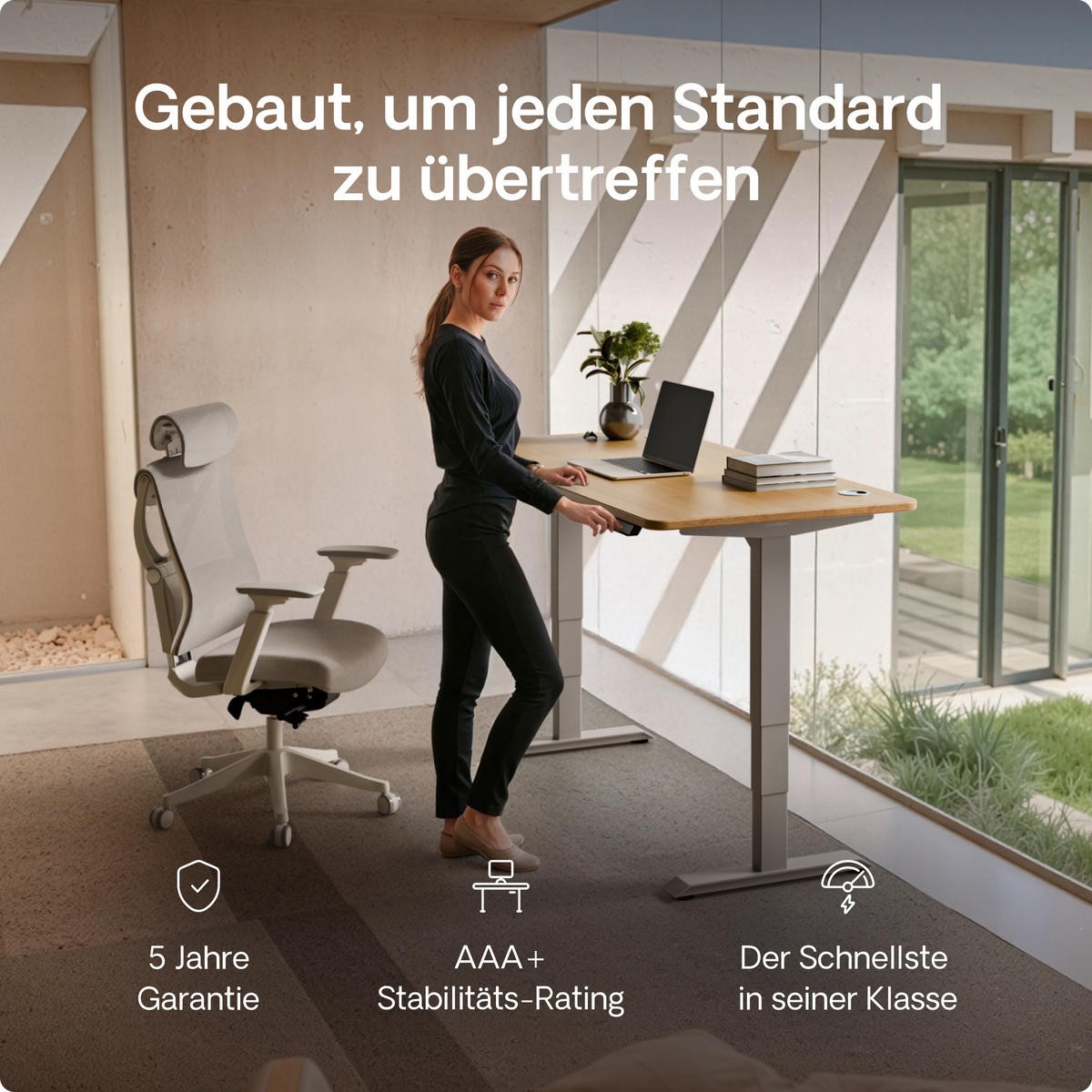 SCHREIBTISCH Elektrisch Höhenverstellbarer HomePro 200x80cm Grau/Massive Eiche mit Memory-Funktion, Anti-Kollisions Technologie - Eichefarben/Grau, Holz (80/200/63.5cm) - Desktronic