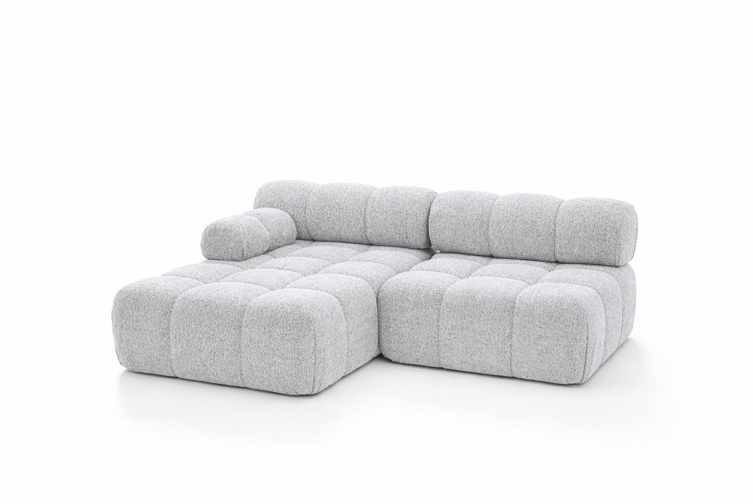 ECKSOFA L-Form Mini II Modular, Bouclé-Stoff Abriamo, Hellgrau, Links, Selia - Hellgrau, Holz (190/160cm) - Kaiser Möbel