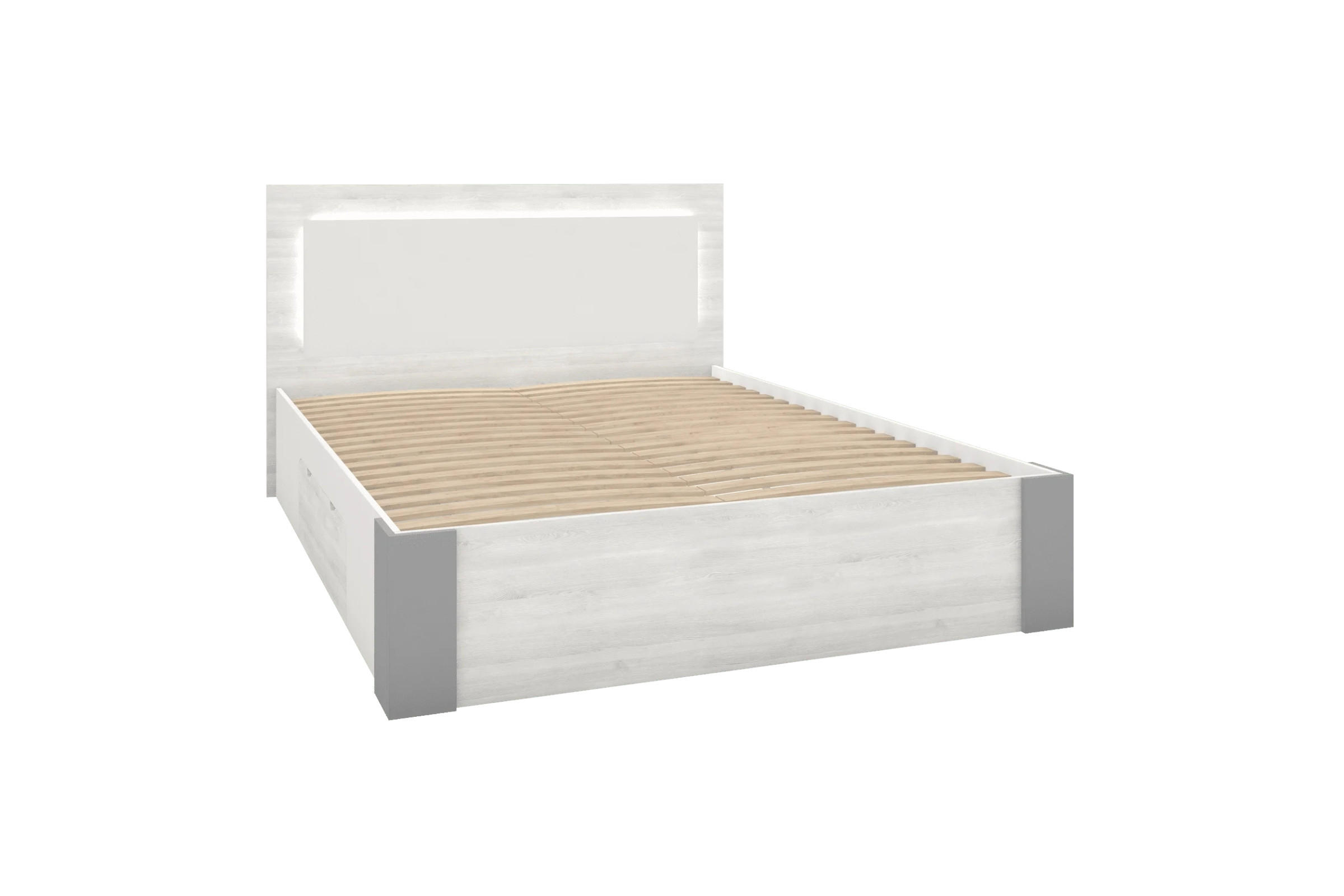 DOPPELBETT HEAVEN 160/200 in Weiß/Kathult/Grau mit LED-Beleuchtung - Eichefarben/Weiß, Holzwerkstoff (160/200cm) - Deine Möbel 24