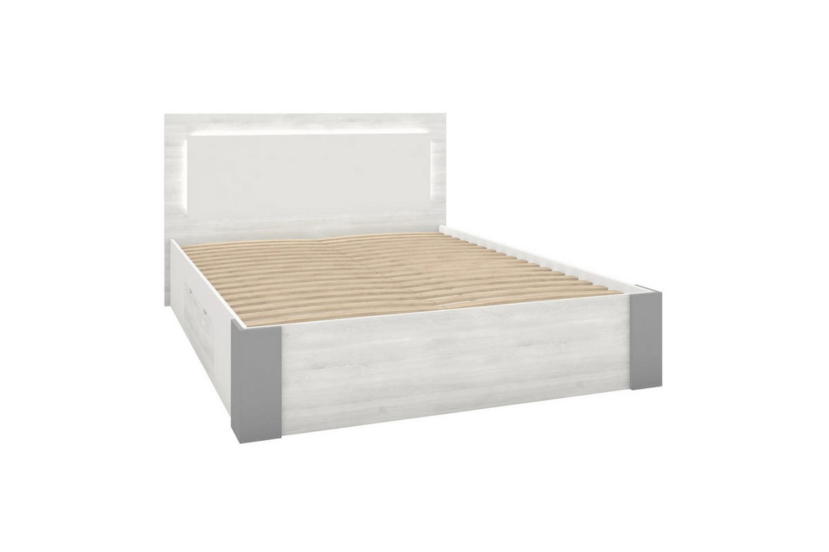 DOPPELBETT HEAVEN 160/200 in Weiß/Kathult/Grau mit LED-Beleuchtung - Eichefarben/Weiß, Holzwerkstoff (160/200cm) - Deine Möbel 24