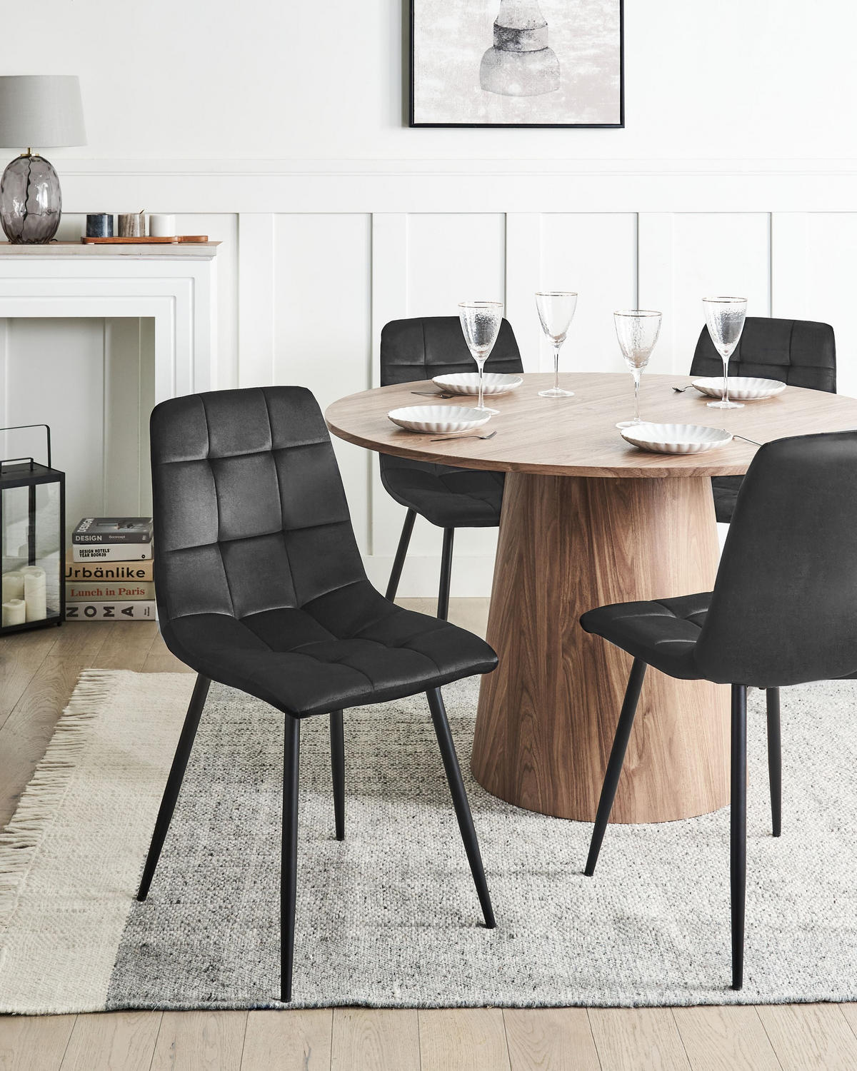 ESSZIMMERSTUHL 4er Set Samtstoff Schwarz Powell - Schwarz, Textil/Metall (45/88/62cm) - Beliani
