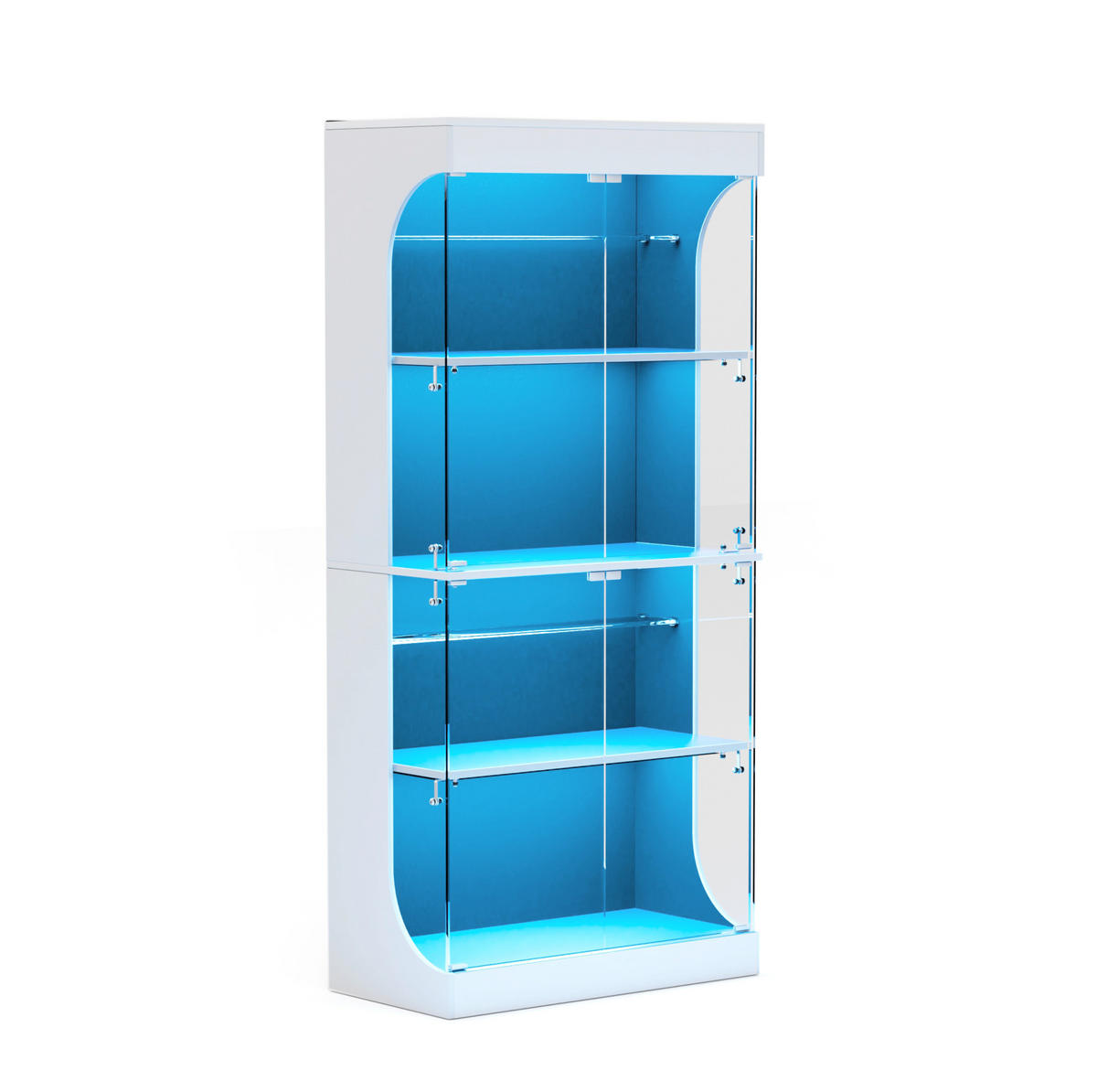 VITRINE 80/35/165 cm in Weiß mit LED-Beleuchtung und USB- und Type-C-Anschlüssen - Weiß, Holzwerkstoff (80/165/35cm) - Flora Grace