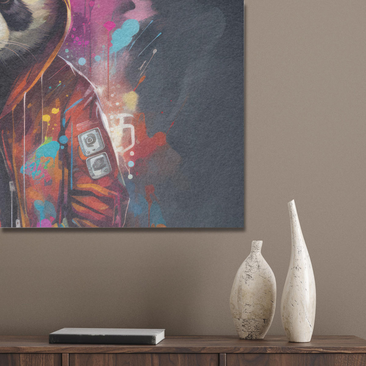 AKUSTIKBILD Panda - Jacke - Graffiti - Orange Akustikpaneele 90x60 cm - Orange, Kunststoff (90/60/0.9cm) - MuchoWow