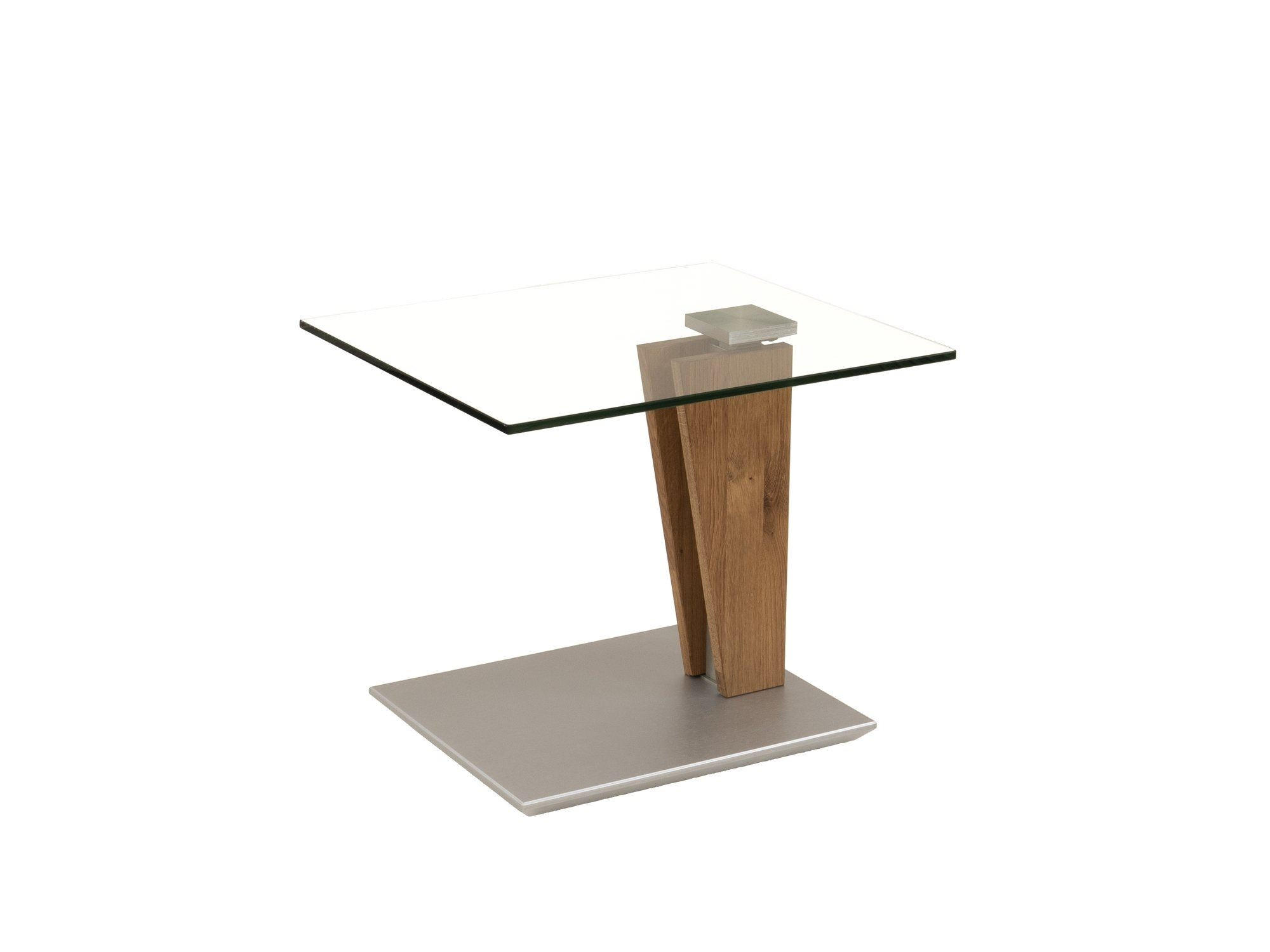 BEISTELLTISCH höhenverstellbar Catlee 55x47x47 Massivholz Wildeiche - Wildeiche/Transparent, Glas (55/47/47cm) - 58aufmkessel