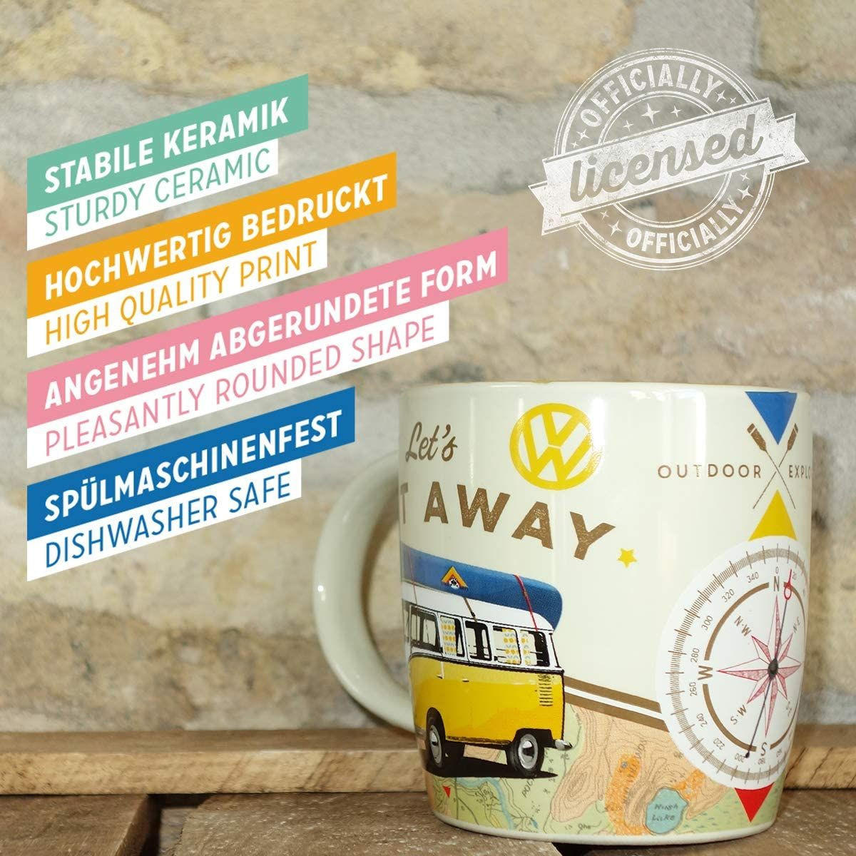 KAFFEETASSE 330 ml Volkswagen VW Bulli Let's Get Away - Multicolor, Keramik (0.33L) - Nostalgic-Art