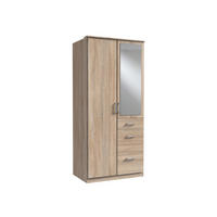 KLEIDERSCHRANK Click in Eiche Sägerau - Drehtürenschrank 91 cm Breite mit Spiegel - Braun, Holzwerkstoff (91/199/58cm)