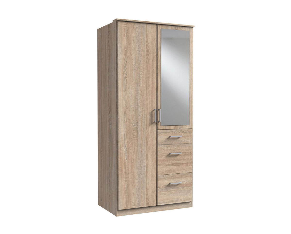 KLEIDERSCHRANK Click in Eiche Sägerau - Drehtürenschrank 91 cm Breite mit Spiegel - Braun, Holzwerkstoff (91/199/58cm)