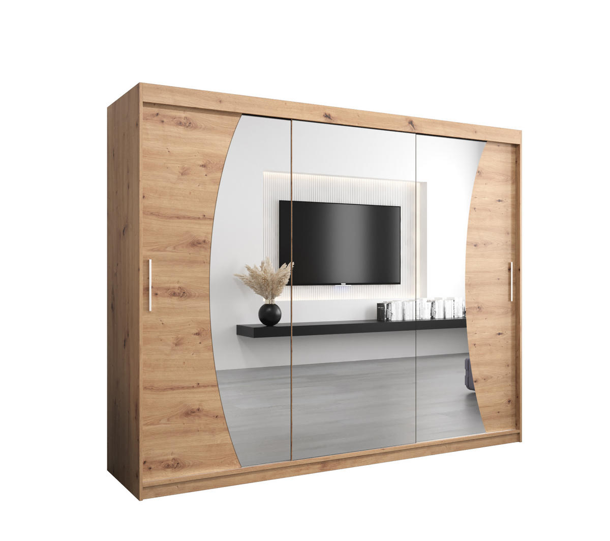 SCHWEBETÜRENSCHRANK 200/250/62 2-türig - Silberfarben/Eiche Artisan, Holz/Kunststoff (250/200/62cm) - Abiks Möbel