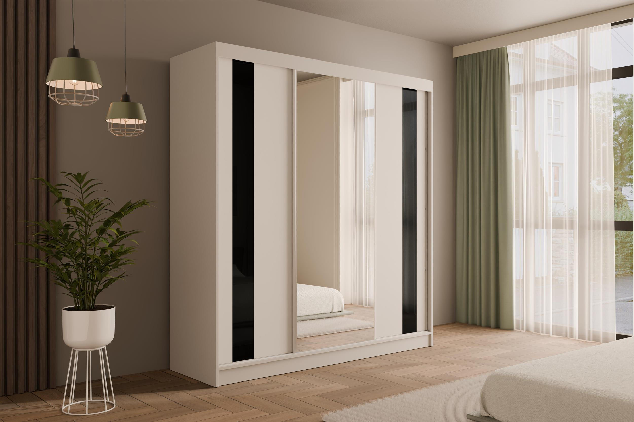 KLEIDERSCHRANK mit Spiegel V2-VITA 215x200 cm - Weiß - Weiß, Holzwerkstoff (200/215/61cm) - ALTDECOR