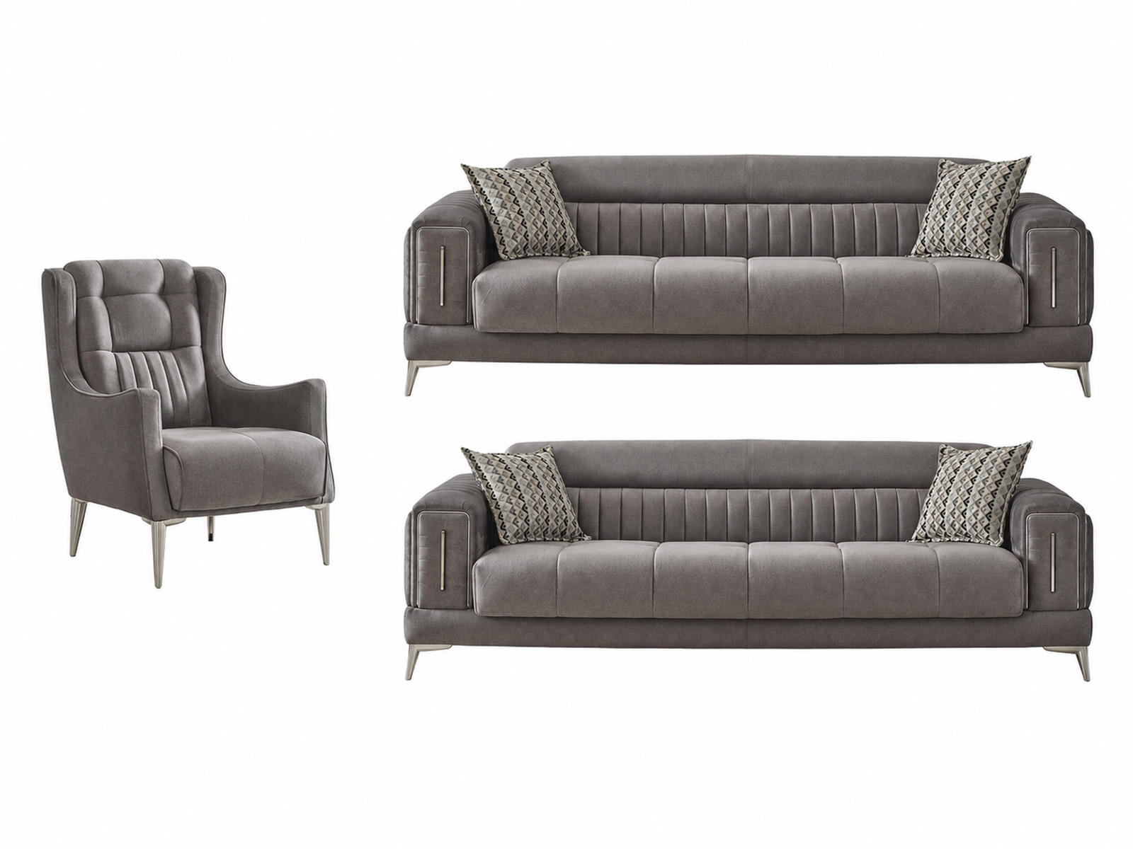SITZGARNITUR Arica, Grau Stellvariante 3+3+1 - Grau, Holzwerkstoff/Kunststoff (240/80/95cm)