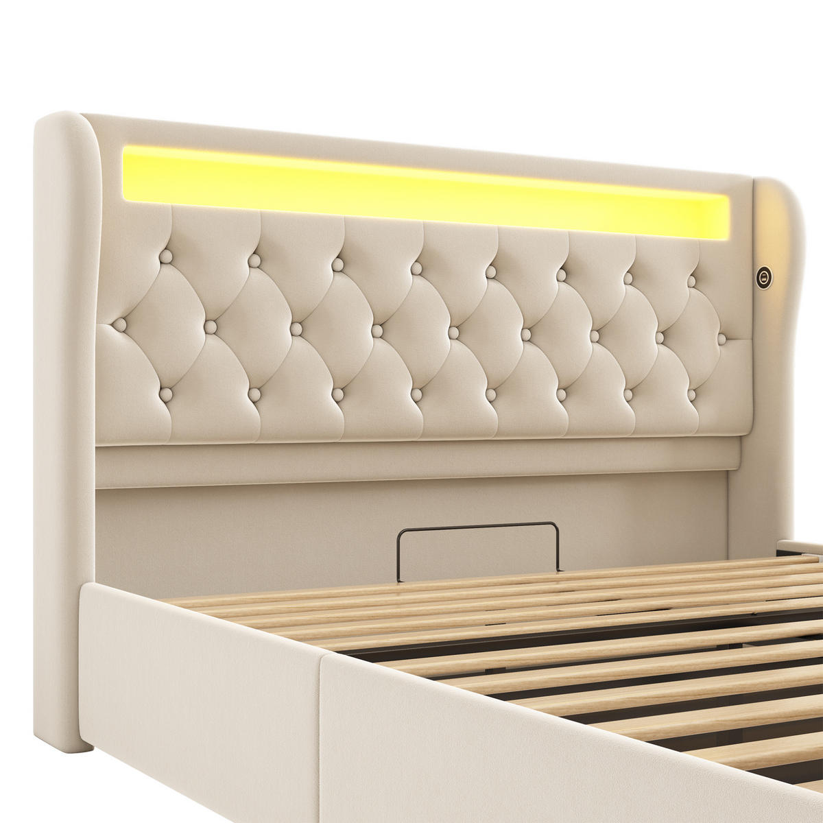 POLSTERBETT 160/200 cm Beige aus Samt mit LED und Stauraum - Beige, Textil (160/200cm) - OKMYHOME