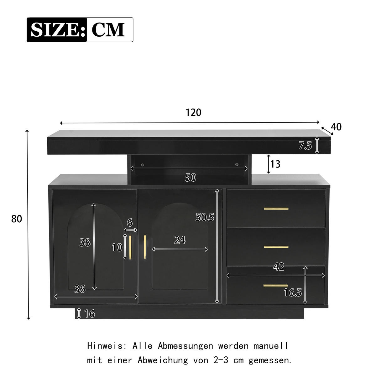 SIDEBOARD z dřevotřísky, 120/40/80 cm černý, vysoký lesk s LED osvětlením - černá, kompozitní dřevo (120/80/40cm) - BEAOK
