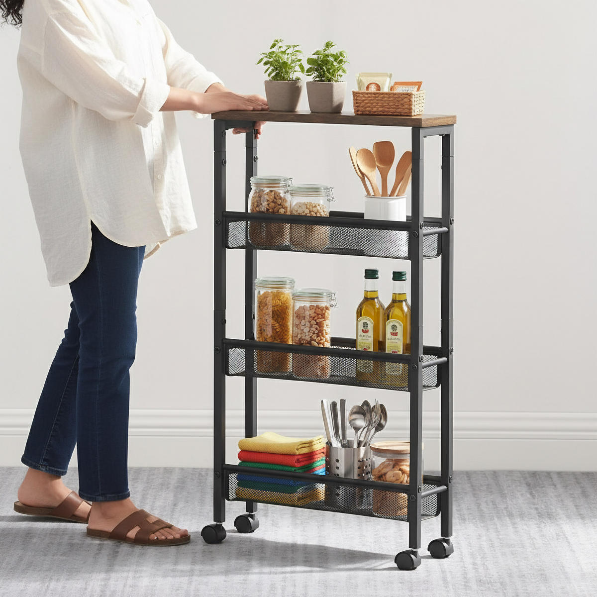 NISCHENWAGEN - Schwarz, Holzwerkstoff/Kunststoff (13/77/45.5cm) - Relaxdays