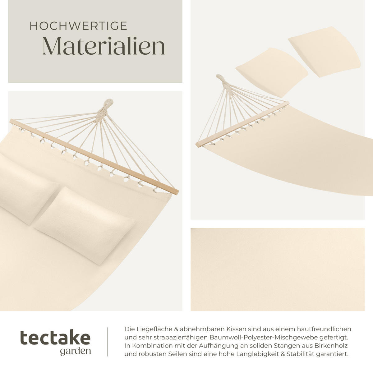 HÄNGEMATTE Eden,230 x 145 cm,beige - Beige, Kunststoff (150/2.5/325cm) - tectake