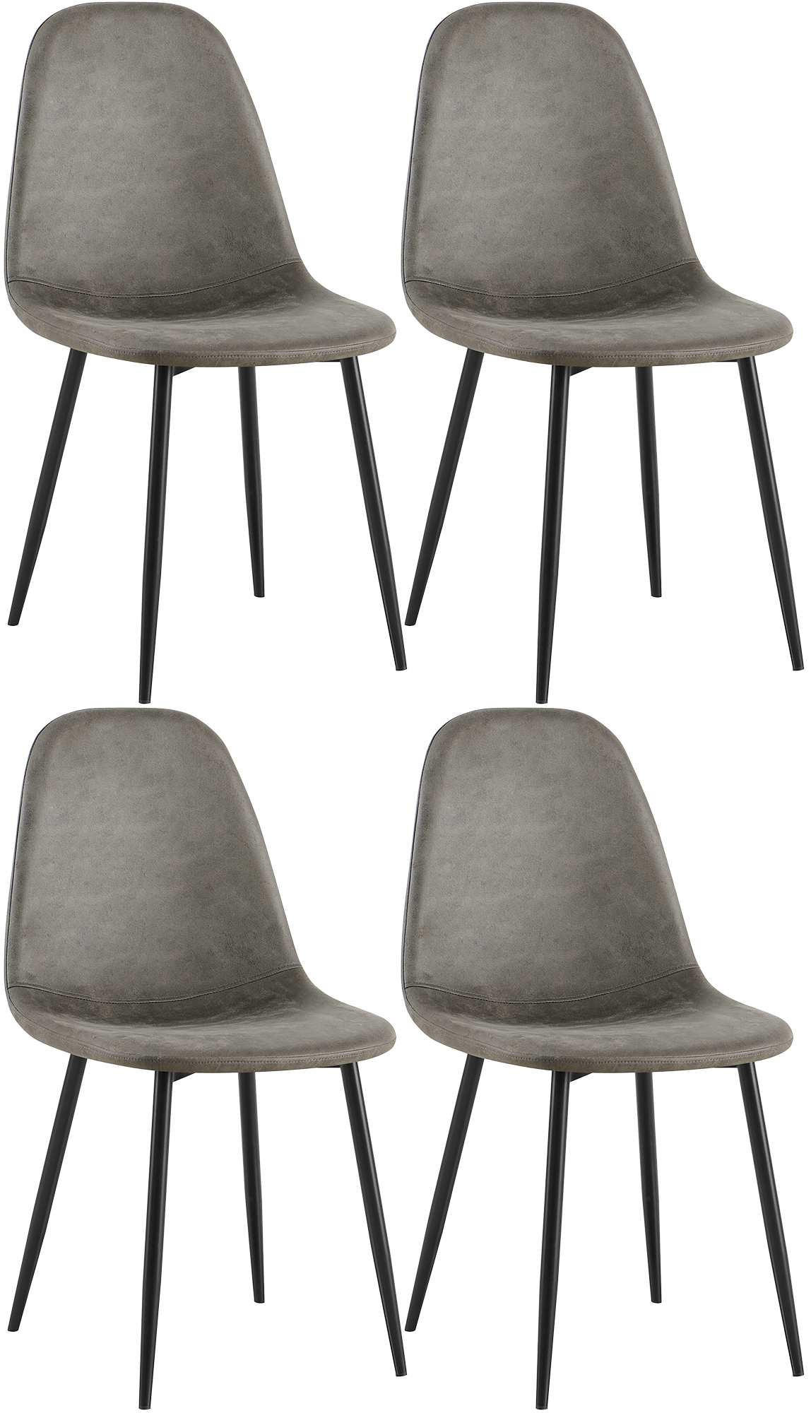 STUHL 4er Set Lederlook Dunkelgrau - Dunkelgrau/Schwarz, Textil/Metall (44/88/51cm) - CLP