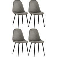 STUHL 4er Set Lederlook Dunkelgrau - Dunkelgrau/Schwarz, Textil/Metall (44/88/51cm) - CLP