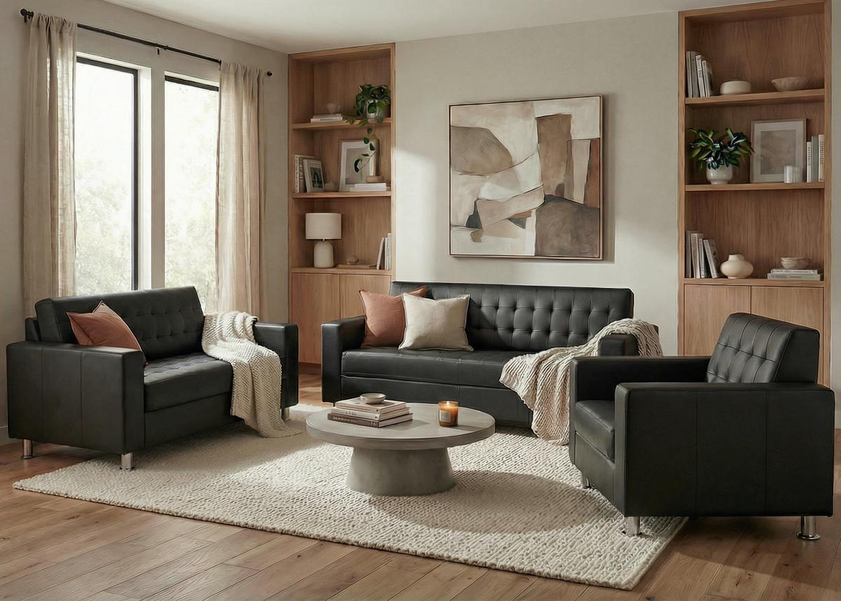 SOFAGARNITUR Schwarz - Schwarz, Textil (89/82/75cm) - MCW