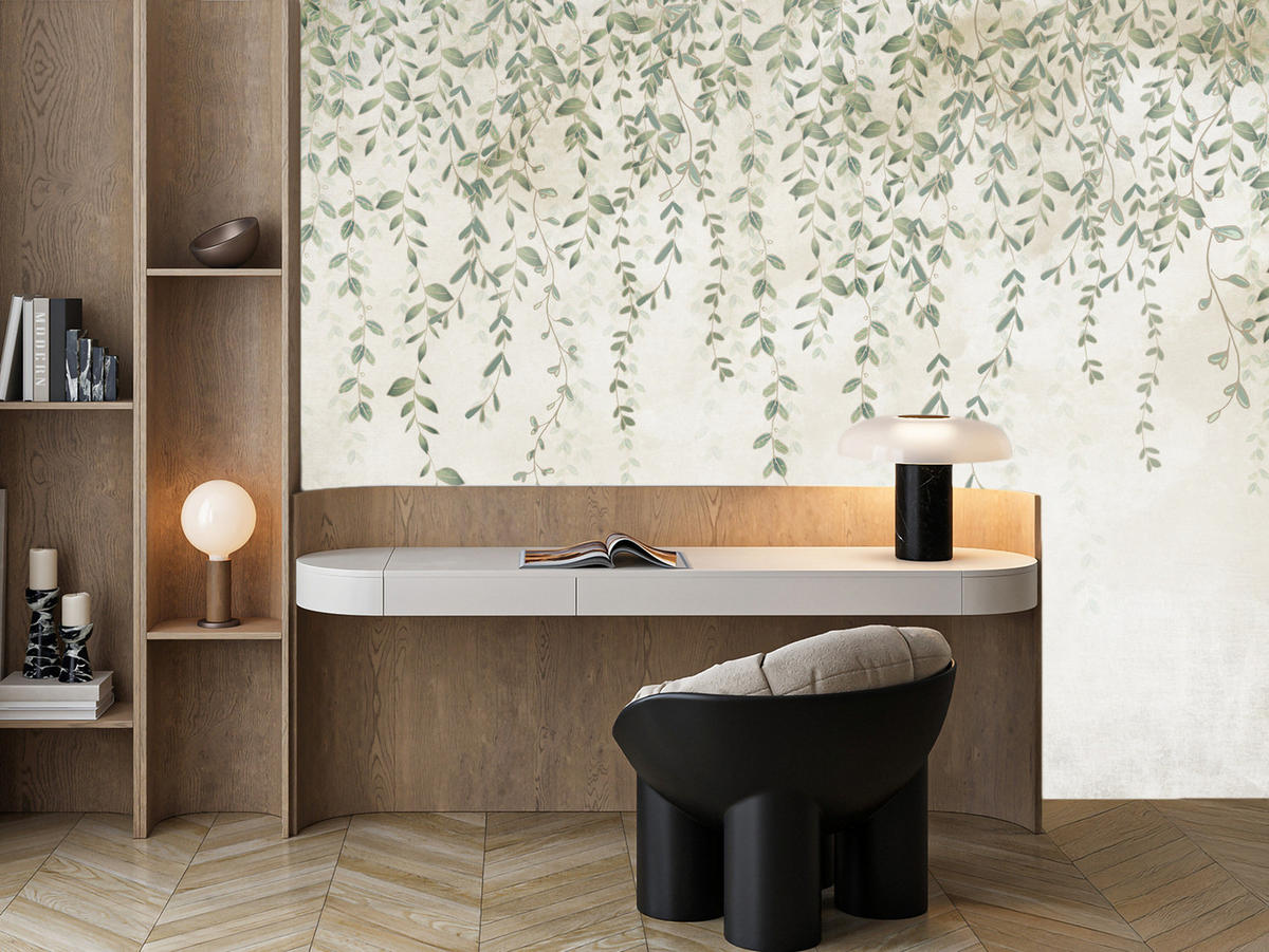 FOTOTAPETE für Wohnzimmer Blätter Pflanzen Natur 300x210 - Beige/Grün, Papier (300/210cm) - Muralo