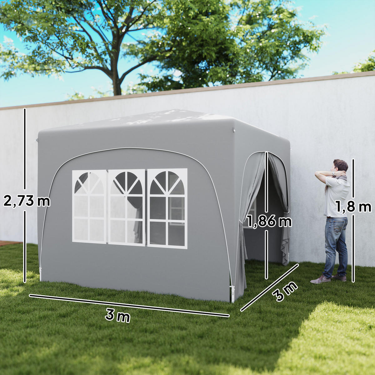 PAVILLON 3x3m, wasserabweisend Stabil Winterfest Pop-up Faltpavillon, UV Schutz - Hellgrau, Metall (300/273/300cm) - Outsunny