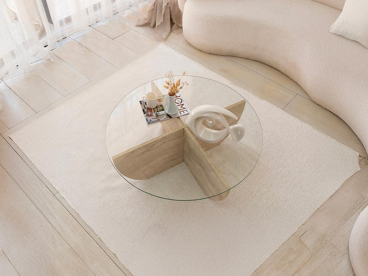 COUCHTISCH - 90 cm x 90 cm - holz - transparent, beige Aysun - Transparent/Beige, Glas/Holz (90/90/30cm) - Vente-Unique