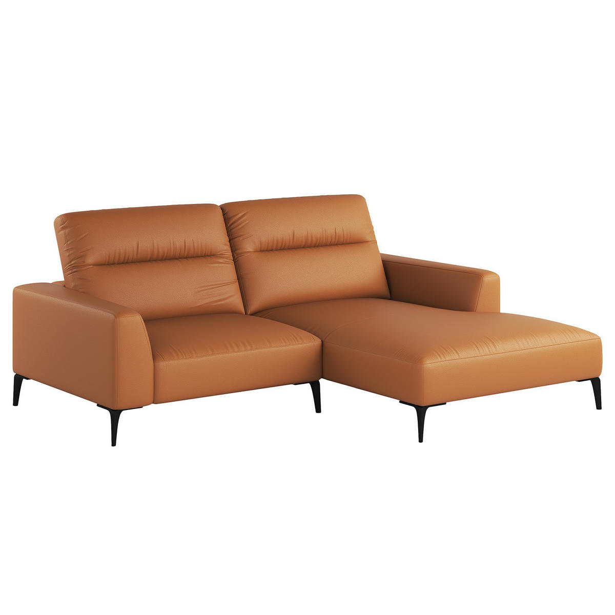 1,5-SITZER ECKSOFA mit Longchair - Cognac/Schwarz, Leder/Metall (232/180cm) - home24