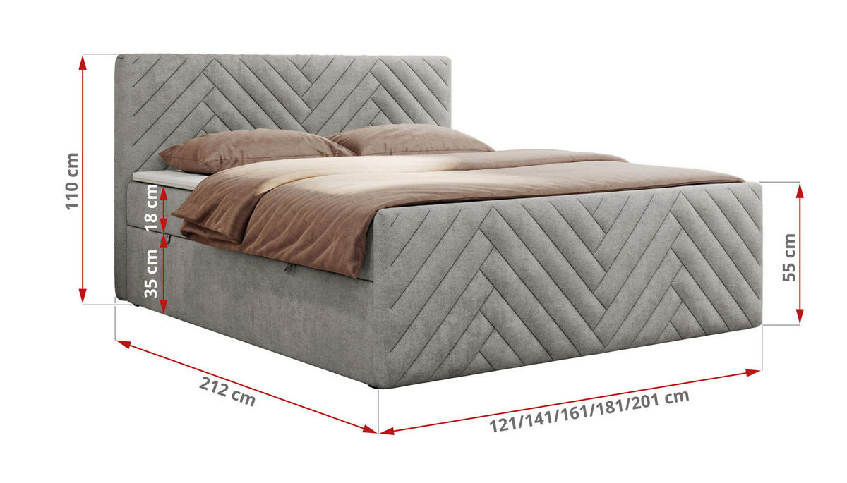 BOXBETT PARIS DUO 140/200 - Hellgrau Struktur - H4 - Hellgrau, Holz/Textil (140/200cm) - MKS