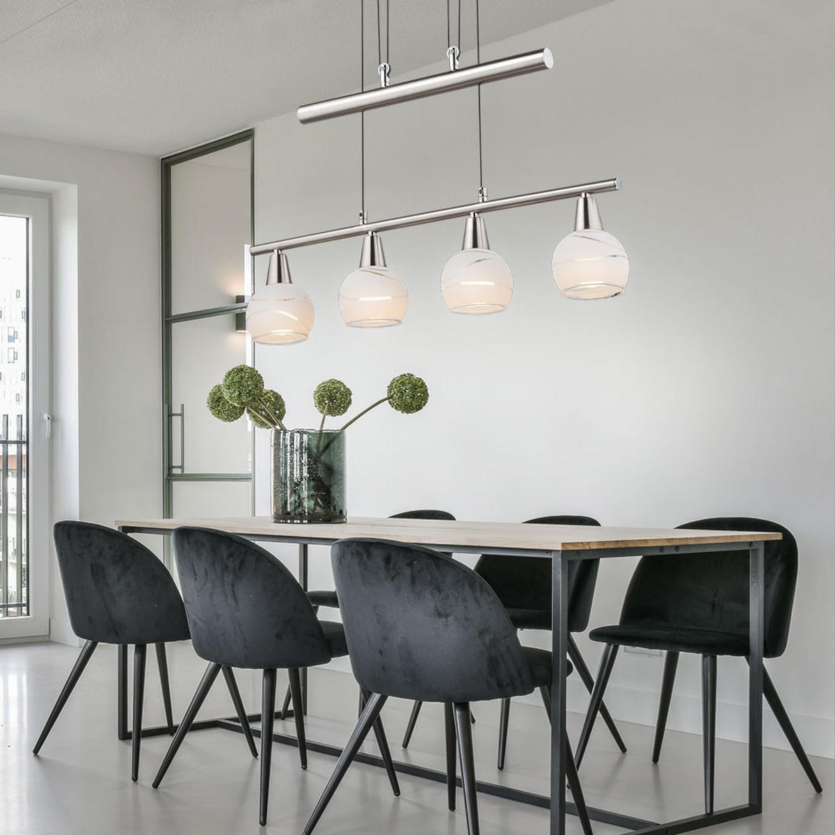 LED HÄNGELEUCHTE Metall Silber - Silberfarben, Glas (60/10/160cm) - Globo Lighting