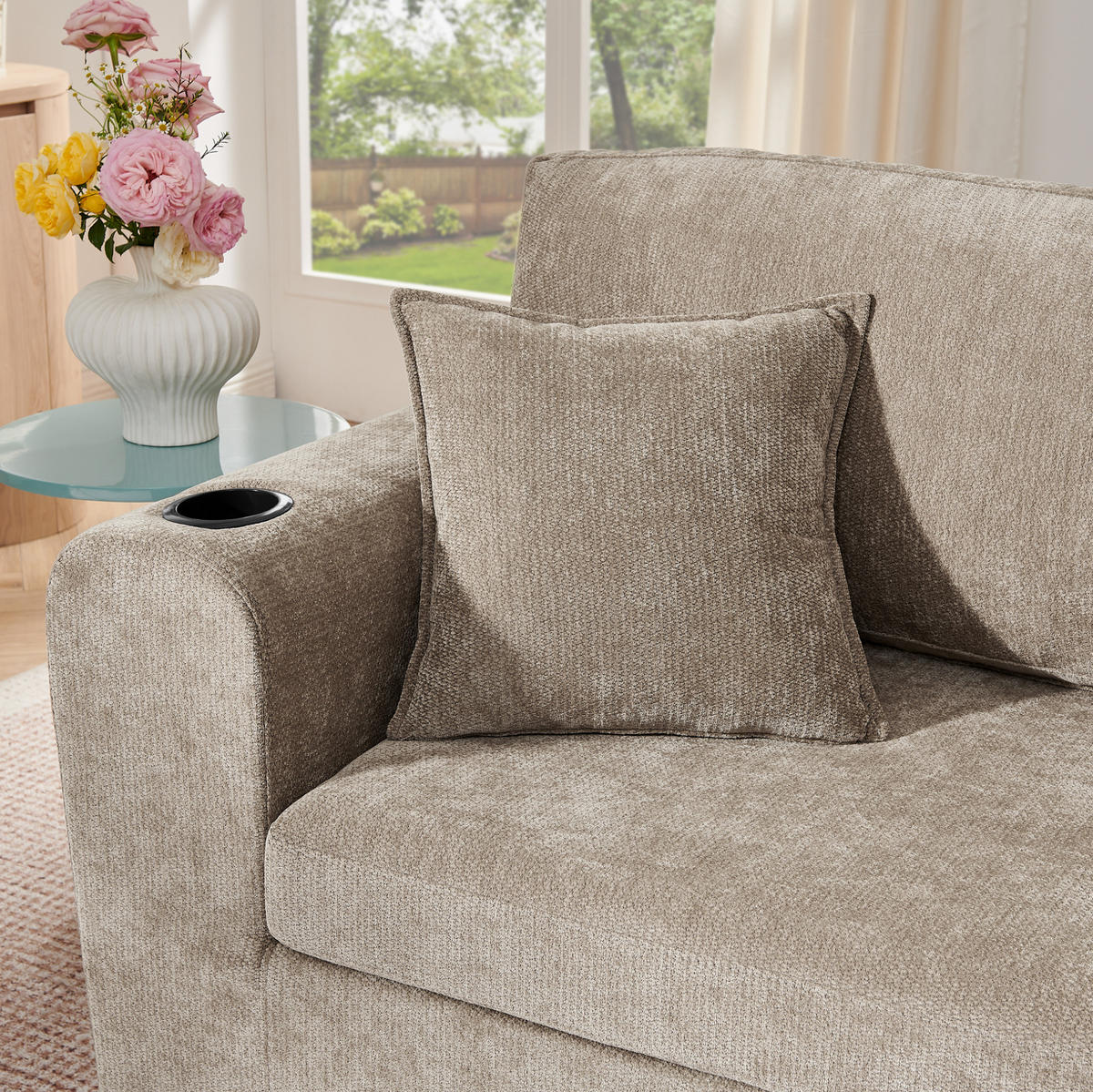 SOFA 2-Sitzer mit Getränkehalter Chenille Brown - Braun, Kunststoff (220/89/100cm) - Meubliv