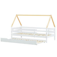 KINDERBETT aus Massivholz 90x200 cm in Weiß/Natur mit Ausziehbett - Weiß, Holz (90/200cm) - Modfu