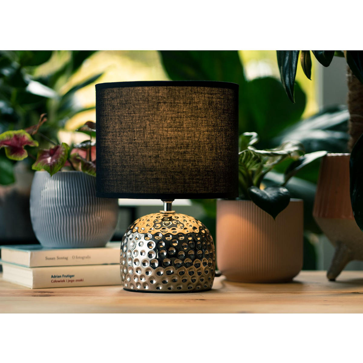 TISCHLAMPE FRAGI, Silber/Schwarz - Silberfarben/Schwarz, Keramik/Textil (21/21/30cm) - KONSIMO®