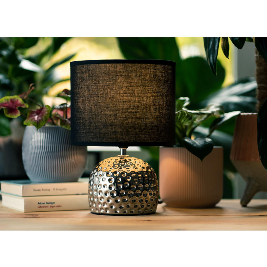 Thumbnail - Konsimo® Tischlampe, Silber, Schwarz, Keramik, Textil, 21x30x21 cm, Lampen & Leuchten, Innenbeleuchtung, Tischlampen, Ti...