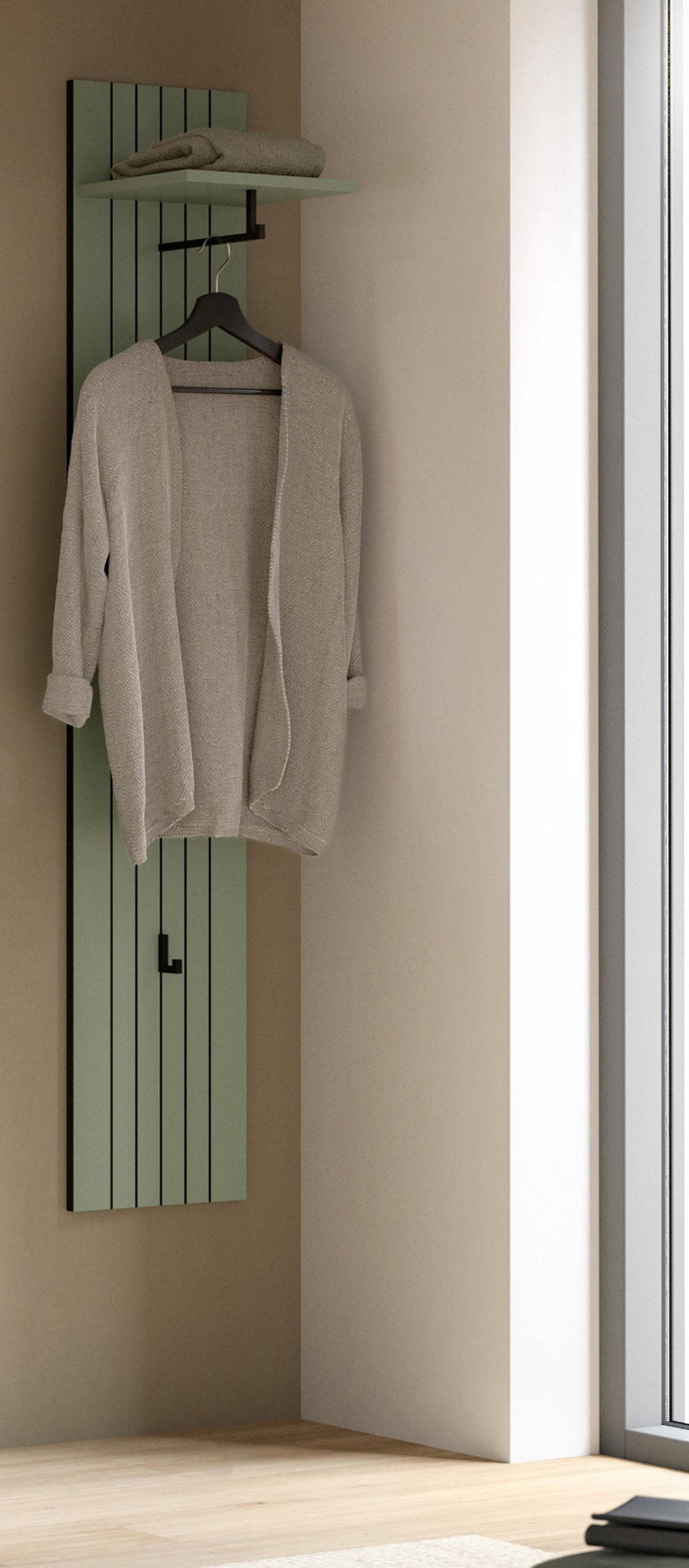 GARDEROBENPANEEL grün 31 x 160 cm, Wandgarderobe mit Kleiderstange - Grün, Holzwerkstoff/Metall (31/160/27cm) - Inn.Furn