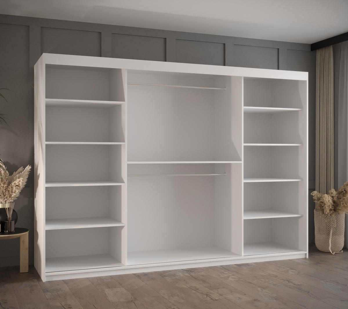 SCHWEBETÜRENSCHRANK 200/250/62 3-türig - Silberfarben/Weiß, Holz/Kunststoff (250/200/62cm) - MÖBEL KRYSPOL