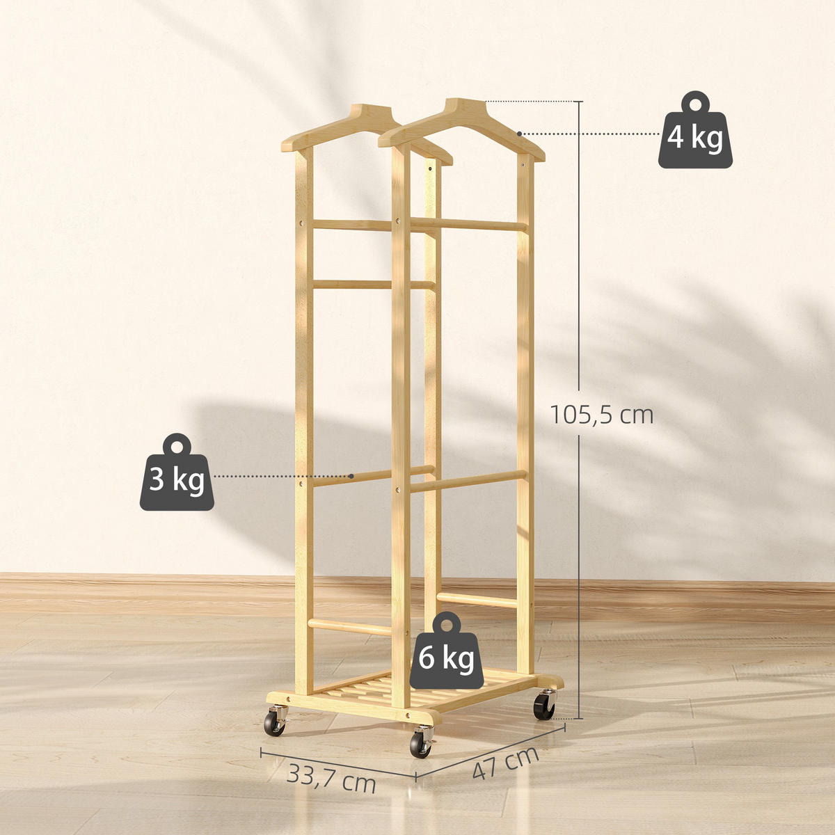 KLEIDERSTÄNDER Bambus Naturholz - Naturfarben, Holz (33.7/105.5/47cm) - HOMCOM