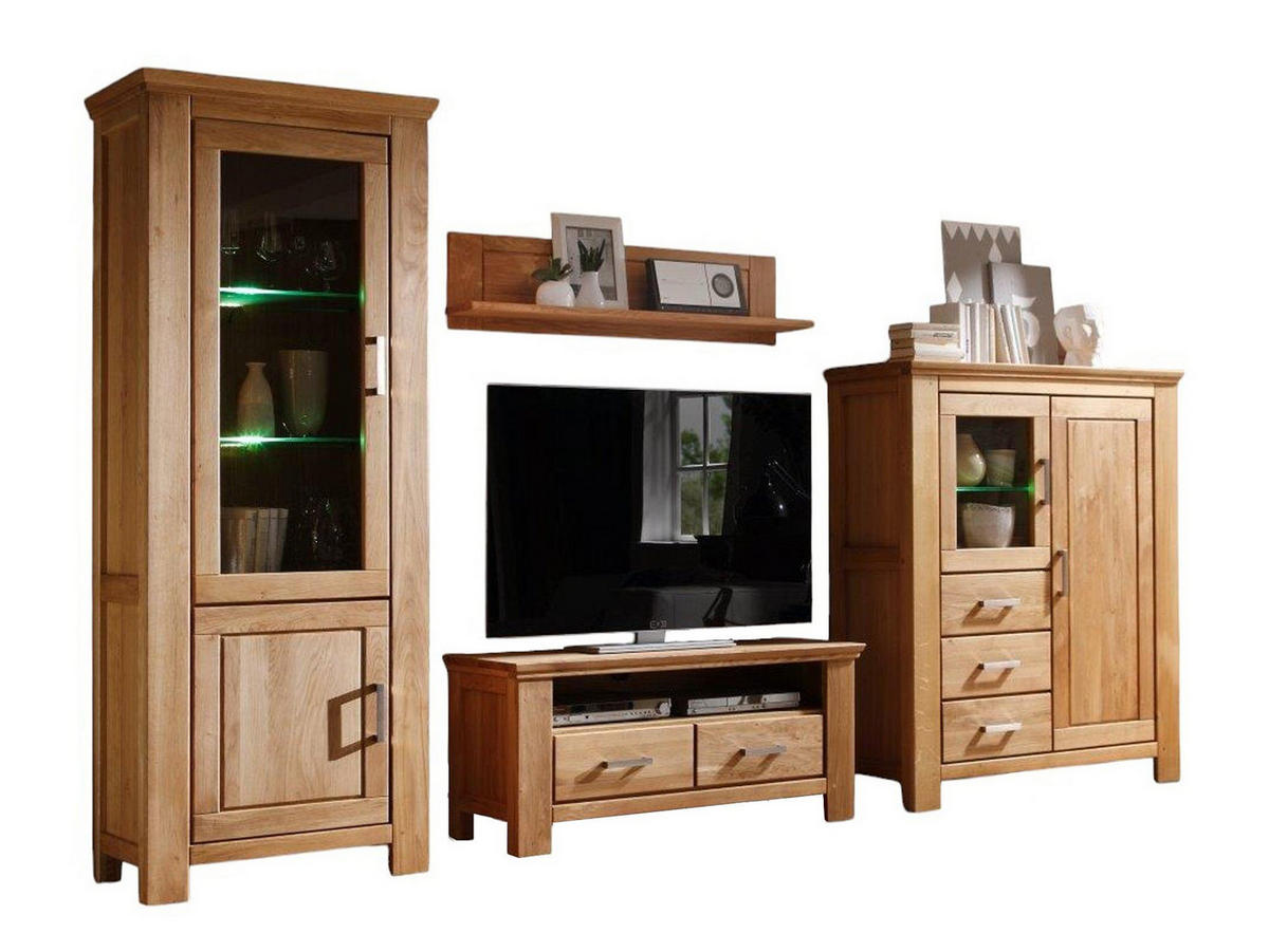 WOHNWAND Teilmassiv Iantha 360x210x47 Wohnzimmerschrank Wildeiche natur geölt - Naturfarben, Holz (360/210/47cm) - 58aufmkessel