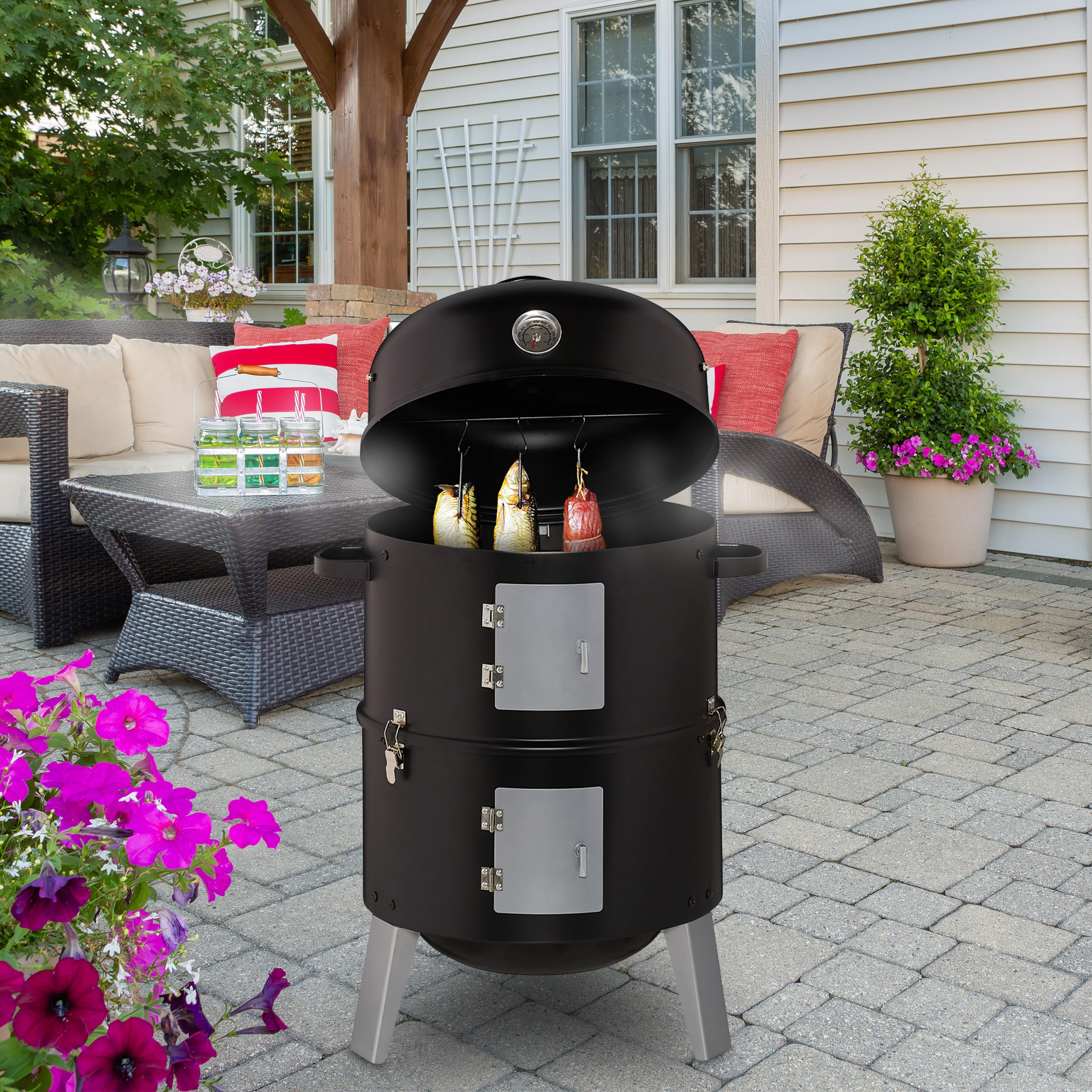 SMOKER - Multicolor, Metall (52/80/40cm) - Relaxdays