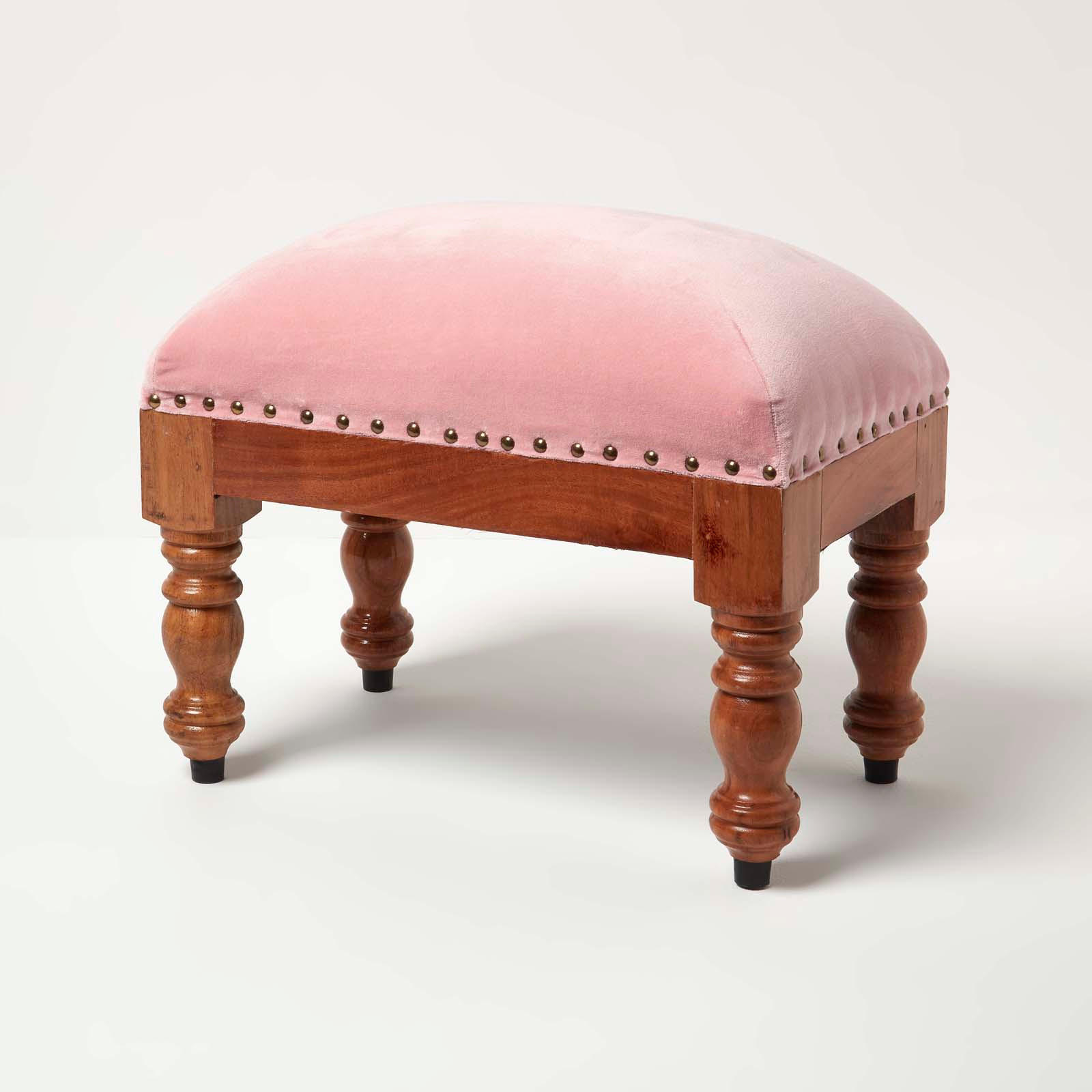 SAMT-HOCKER Mable, rosa mit Holzbeinen, 50/30/40 cm - Rosa, Textil (30/40/50cm) - Homescapes