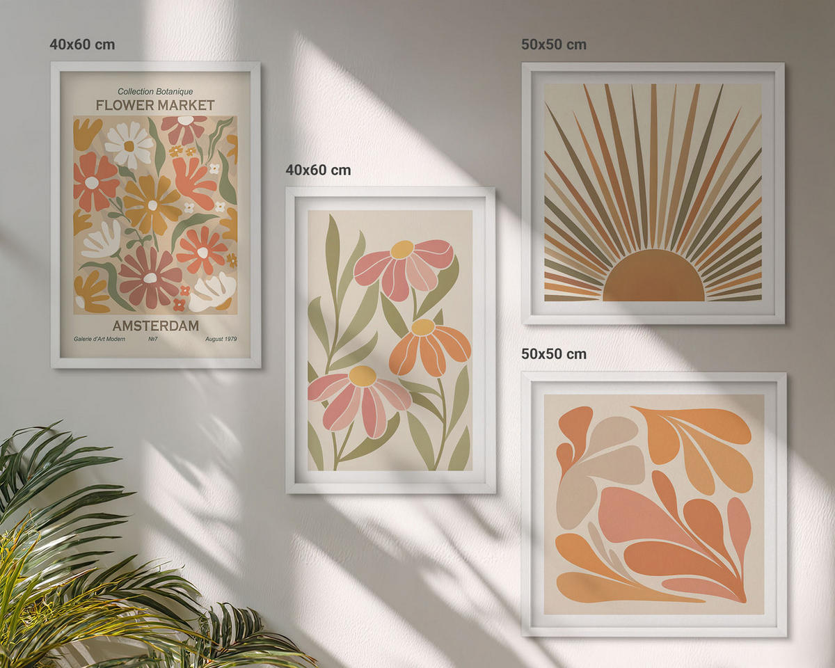 BILDER SET 4er Set - 50x50 cm & 40x60 cm Weißer Rahmen - Pastellfarbene Sonnenblumen - Weiß, Kunststoff (50/50cm) - TULUP