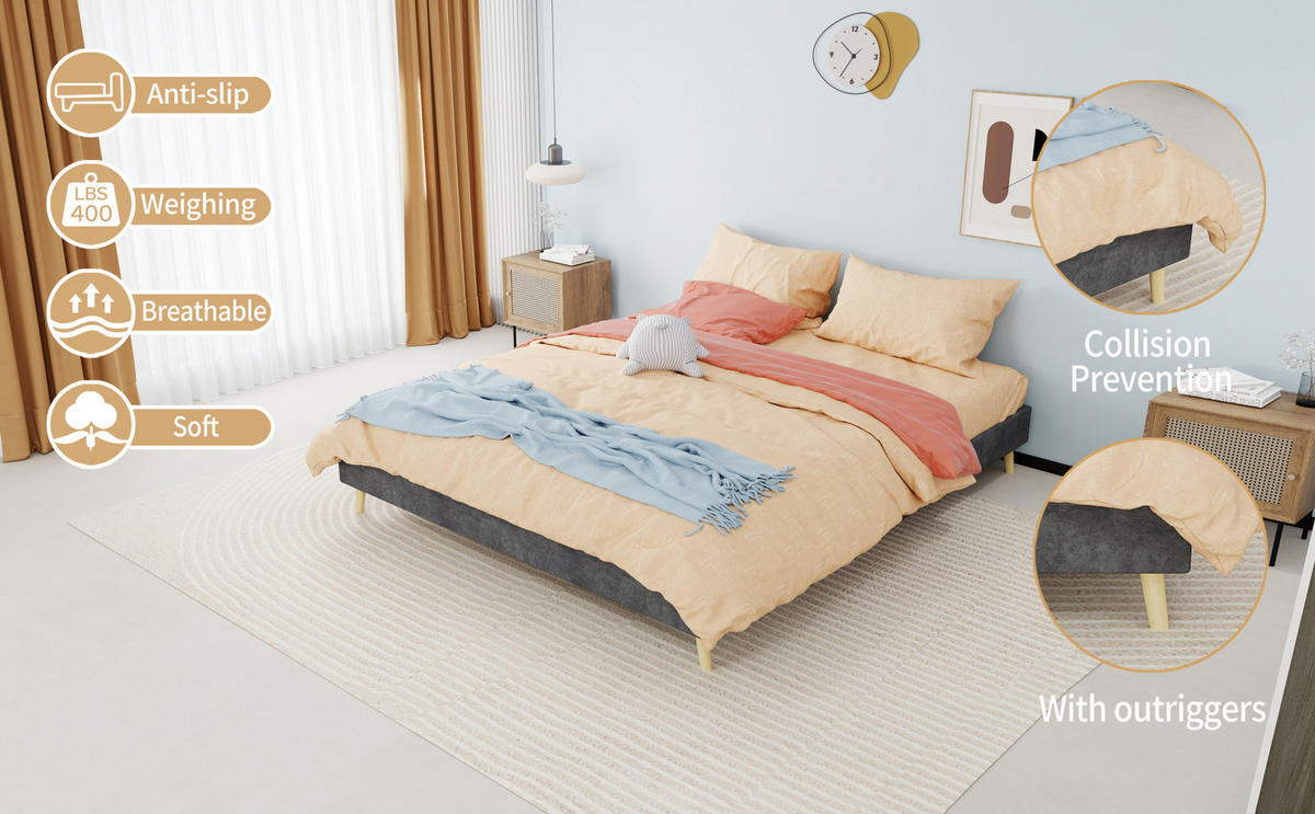 POLSTERBETT 160/200 cm mit Matratze, stabiler Konstruktion und modernem Design, Grau - Grau, Textil (160/200cm) - Redom