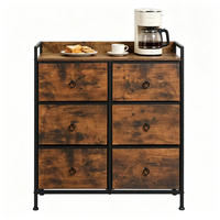 KOMMODE mit 6 Stoffschubladen in Rustikal Braun und Schwarz 80x29x78 cm - Schwarz, Holz (29/78/80cm) - IVMEU