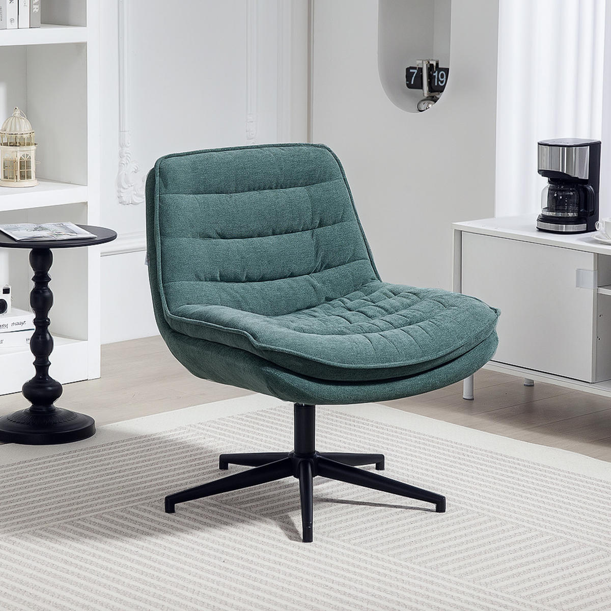 BÜROSTUHL DE-05034 Drehbar mit breitem Sitz, gepolstert Dunkelgrün - Dunkelgrün, Metall (65.5/80/76cm) - ComfortXL