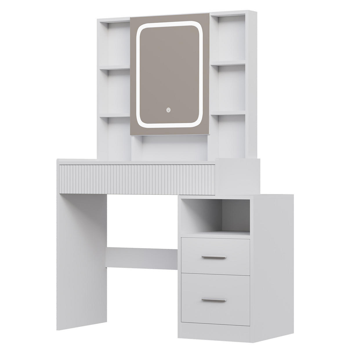 SCHMINKTISCH in Wolkenweiß mit LED-Spiegel und viel Stauraum - Weiß, Holzwerkstoff/Metall (40/141/96.5cm) - HOMAVO