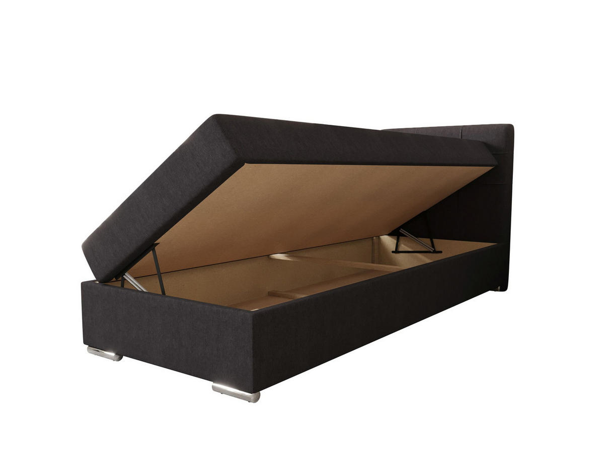 BOXBETT ZILANO 1 mit Matratze H3 und Topper 90x200 Cosmic 97 rechts - Grau, Holz/Textil (90/200cm) - Bedante