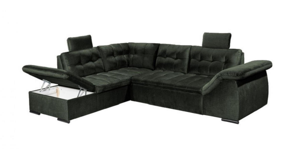 ECKSOFA mit Schlaffunktion und Bettkasten - Grün, Kunststoff/Textil (283/217cm) - ed exciting design