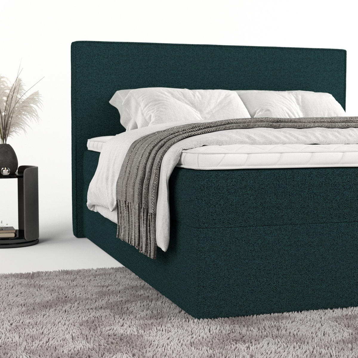 BOXBETT Nuvia 140/200 cm Grün im Riva Stoff - Schwarz/Grün, Holz/Holzwerkstoff (140/200cm) - AltaBeds