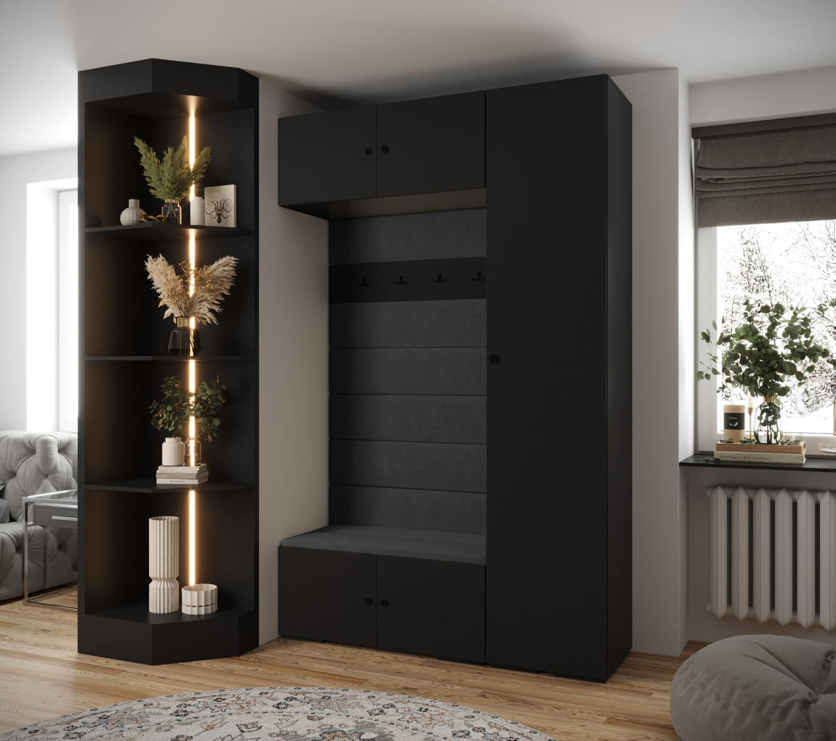 GARDEROBEN-SET 236,7/150/47 - Schwarz, Holz/Kunststoff (150/236.7/47cm) - Abiks Möbel