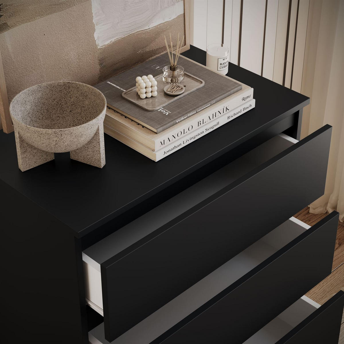 MODERNE Sideboard HANA M4 70 Schwarz matt - Schwarz, Holzwerkstoff (70/97/40cm) - Lookway