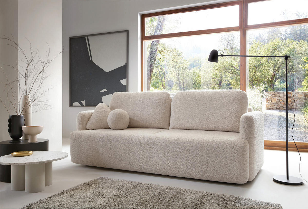 SCHLAFSOFA Lambina Beige Boucle - Beige/Schwarz, Kunststoff/Textil (227/92/104cm) - Selsey