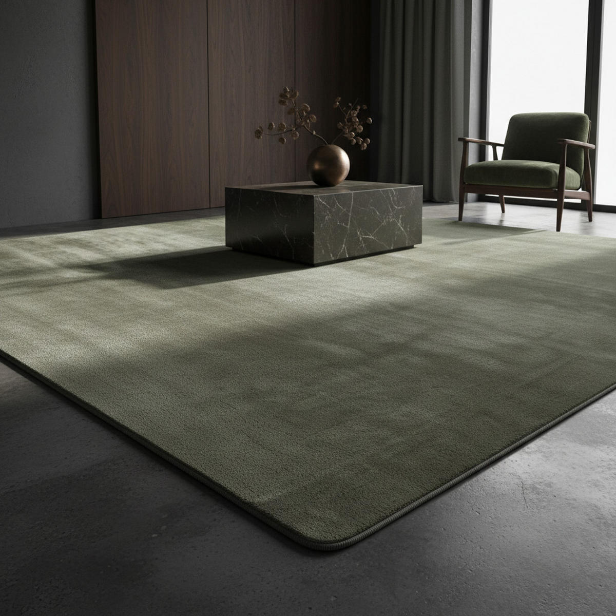 KURZFLORTEPPICH Waschbar ISAR, einfarbig, aus Polyester, Grün, 120 x 160 cm - Grün, Textil (160/120cm) - KADIMA DESIGN